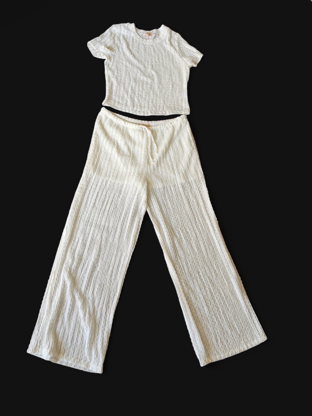Cream textured lounge set 🤍 minimalist wide leg co-ord”